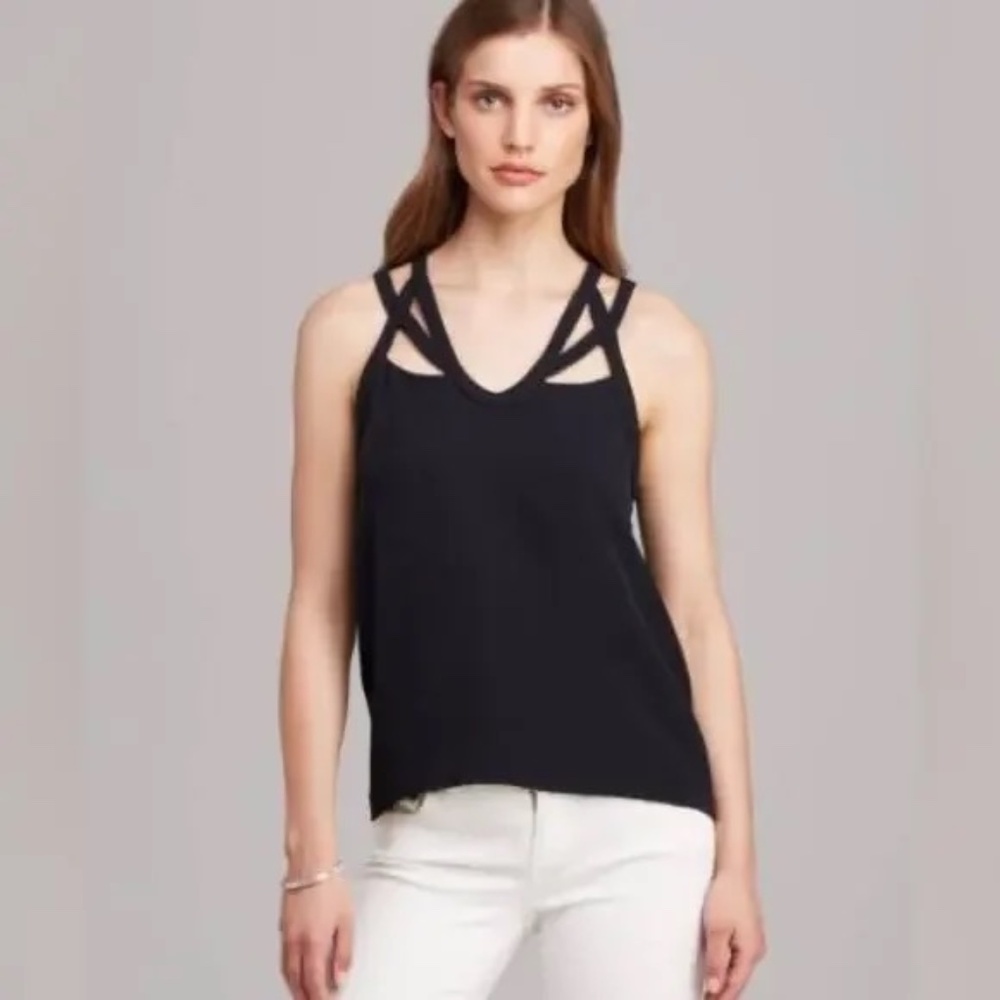 Diane Von Furstenberg Black 100% Silk Jessie Blouse Sz 4 Cutout NWT